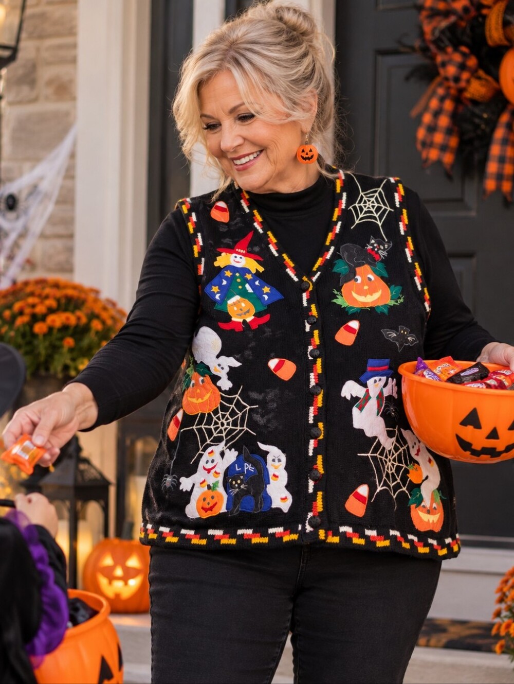 The Heirloom Collectors Halloween Vest Halloween Knit Vest Black Size Large